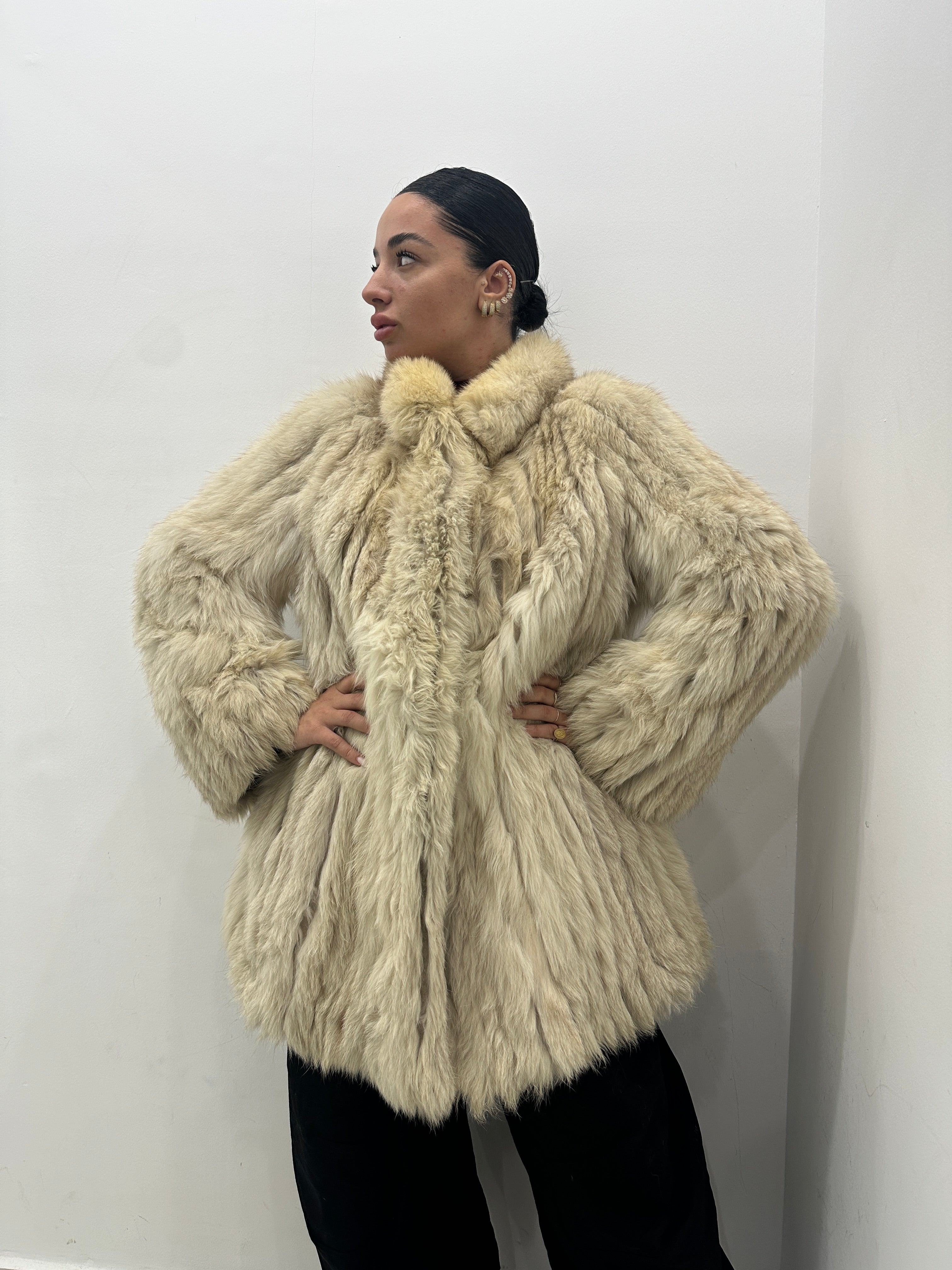 Pelliccia volpe vera vintage bianca sfumata