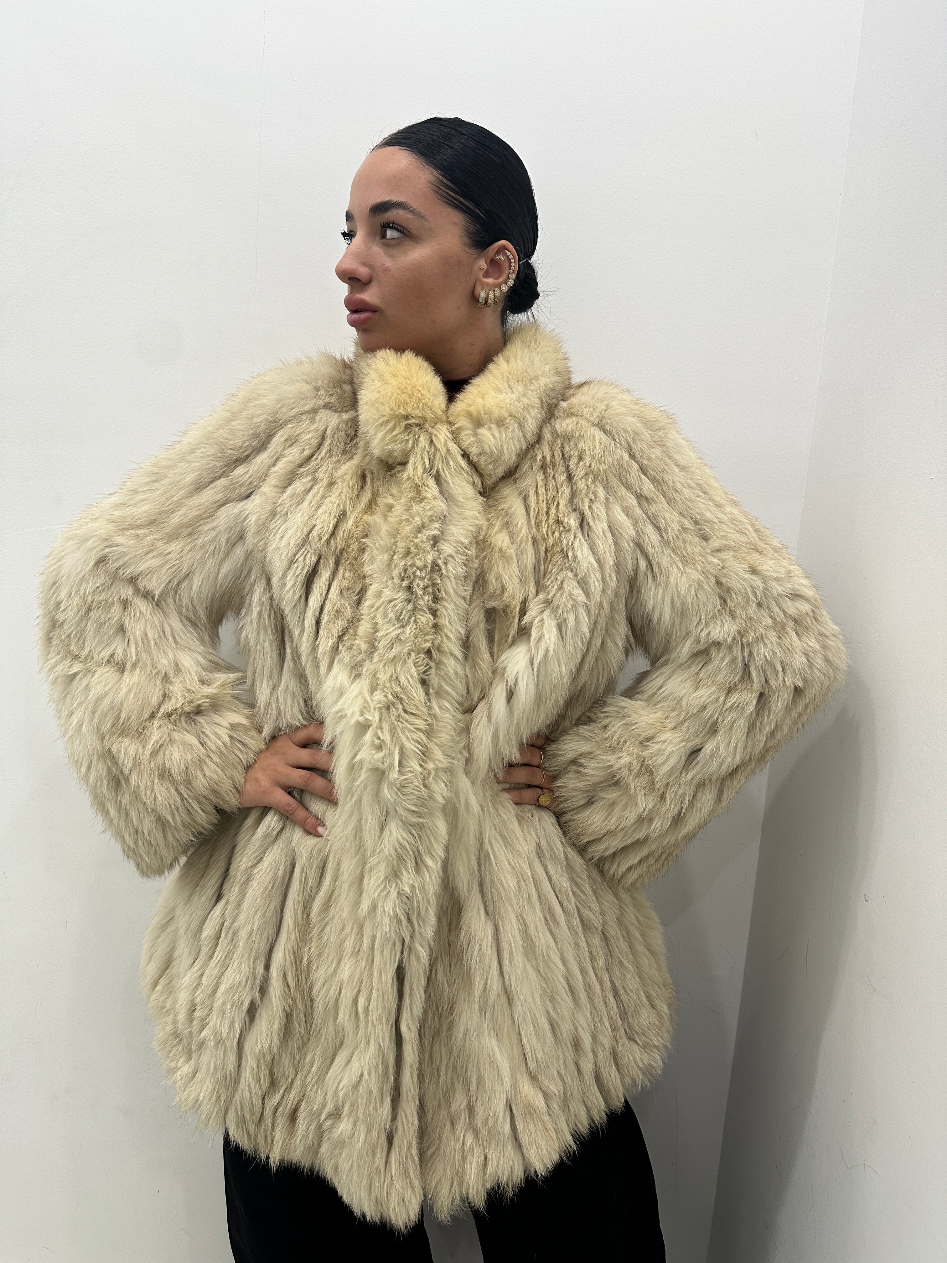 Pelliccia volpe vera vintage bianca sfumata