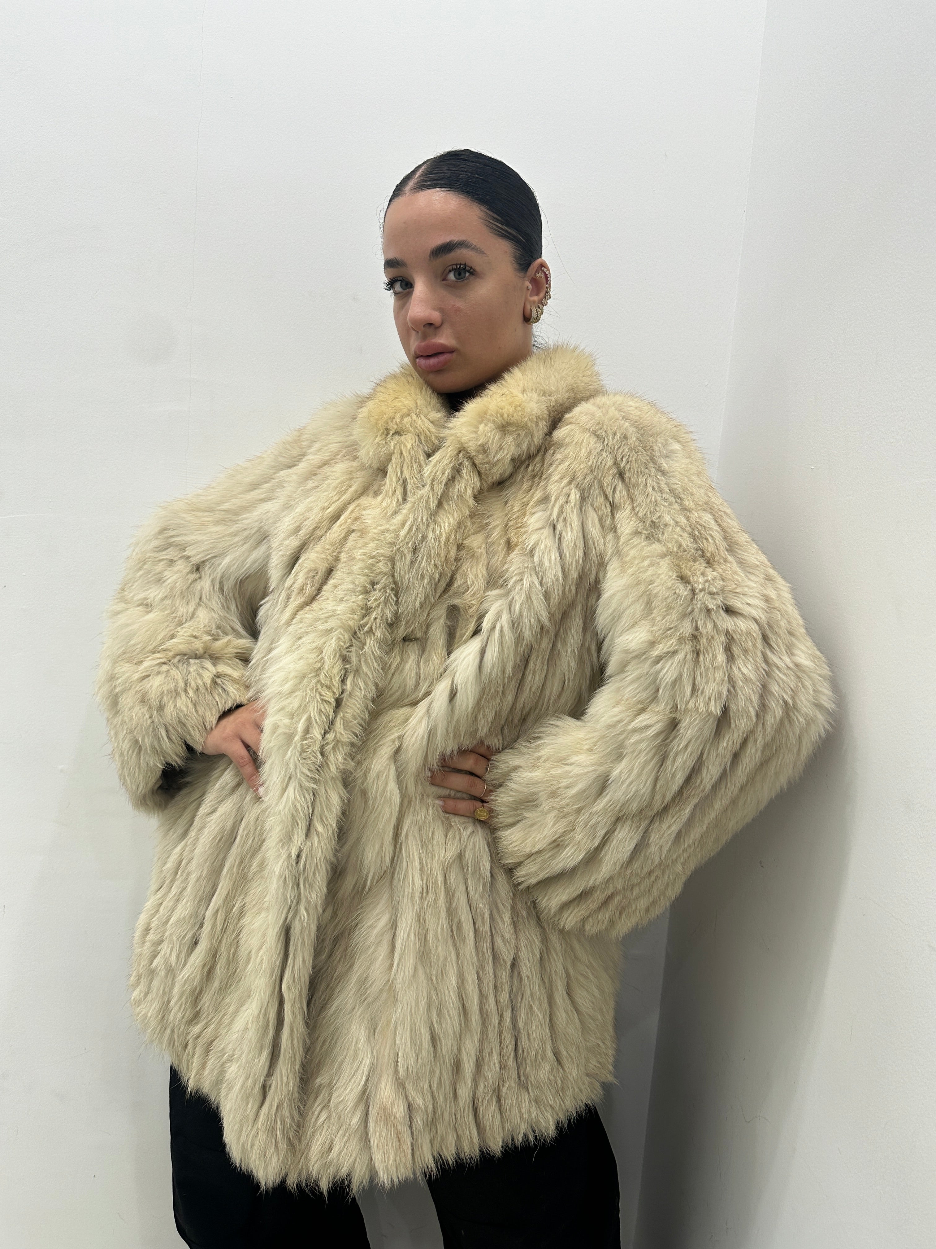 Pelliccia volpe vera vintage bianca sfumata